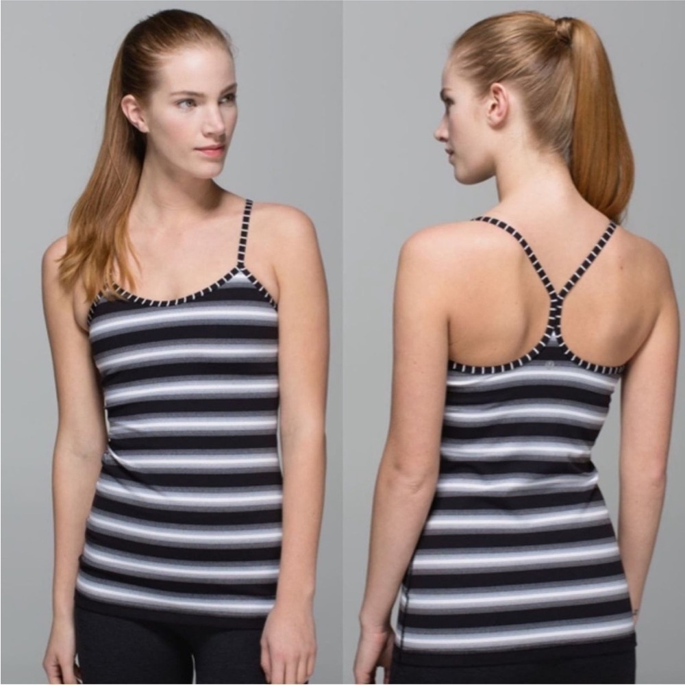 Lululemon Womens Size 6 Power Y Tank Luon Capilano Stripe Black White Racerback